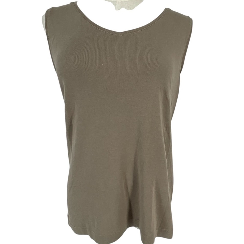 Chicos Womens Tan V Neck Sleeveless Cotton Tank Top Sz 1‎ Sm Us 8 Basic Casual